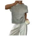 thumbnail image 3 of Women'S Ribbed Sweater Crew Neck Short Sleeve Loose Fit Floral Knit Pullover Tops Silver S, 3 of 8