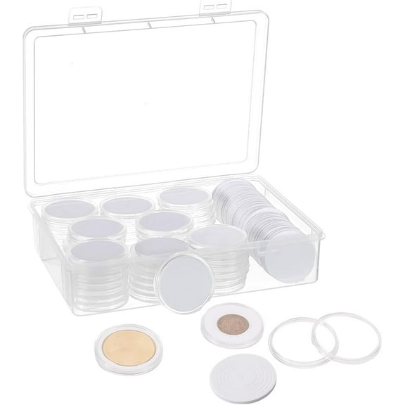 PH 60pcs Coin Storage Box 6 Sizes Clear Coin Holder Case Plastic Coin Storage Organizer Box with Adjustable Gasket for Commemorative Coin Collection Supplies 20/25/30/35/40/46 mm Clear
