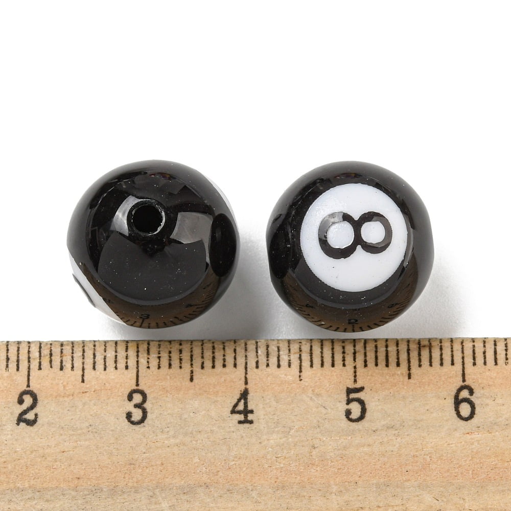 100 pc Opaque Acrylic Beads 8 Ball Billiards Black 15.5x15mm Hole: 2.8mm
