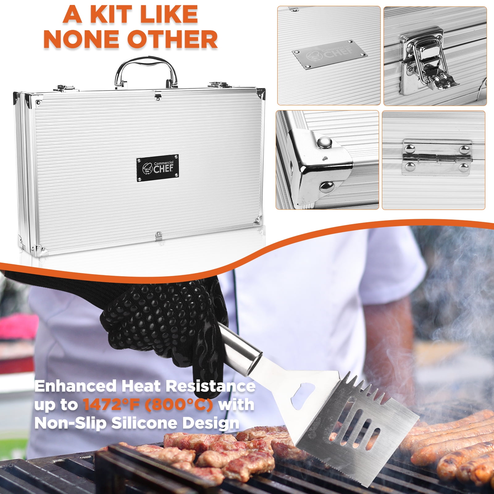 Commercial Chef 25-Piece Grill Accessories Set  Outdoor Cooking BBQ Tools with Aluminum Case
