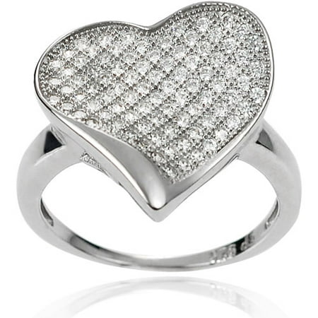Brinley Co. Women's CZ Sterling Silver Waved Heart Ring