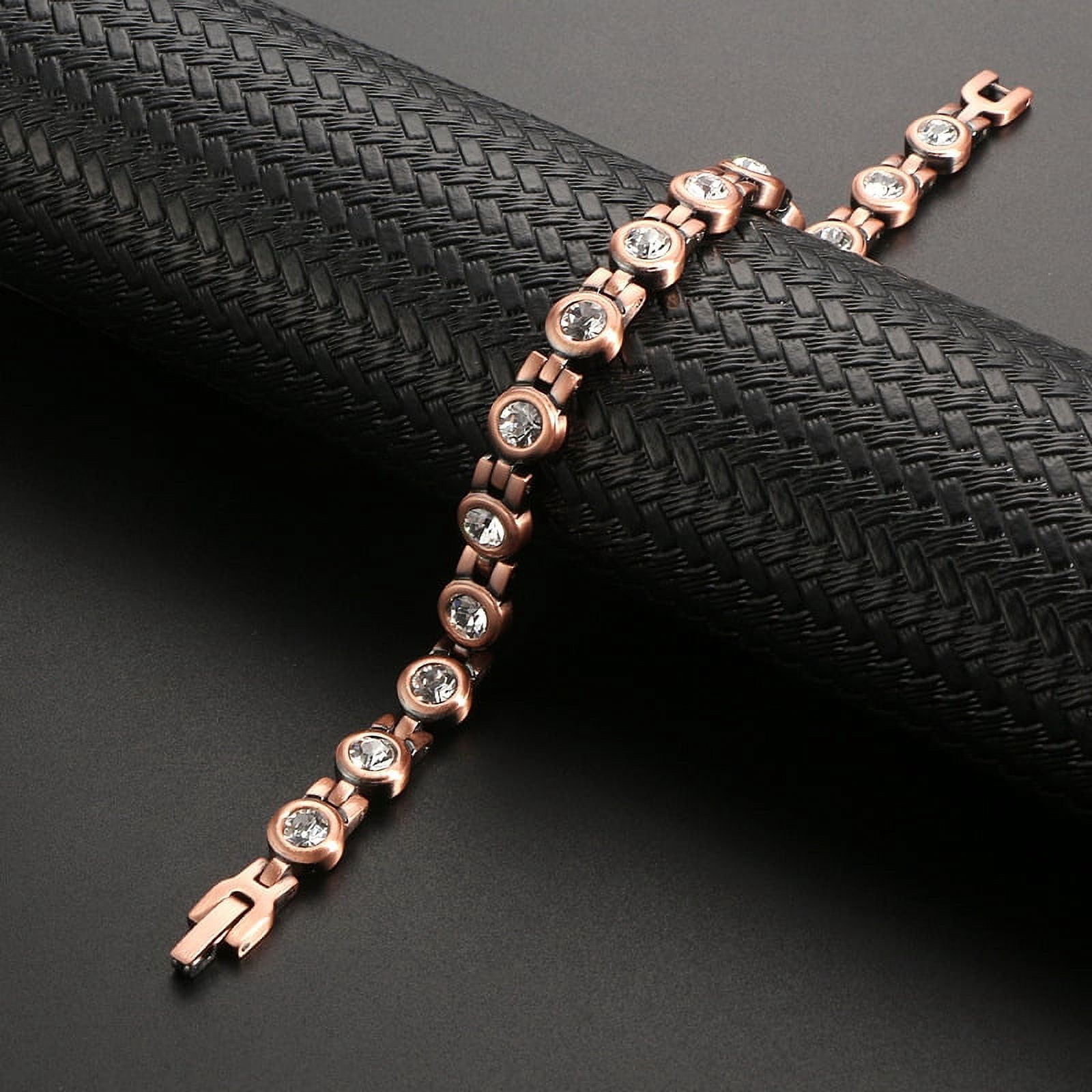 Wollet Pure Copper Magnetic Anklets for Women, 9.5  inches, Cubic Zirconia Ankle Bracelets, Vintage Copper Jewelry,Gift for Mom Wife