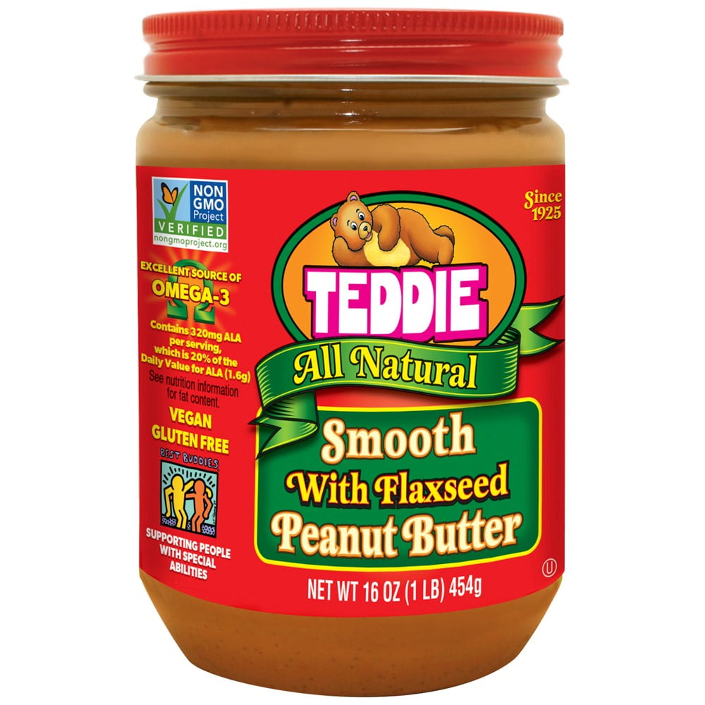 Teddie All Natural Smooth Peanut Butter with Flaxseed, 16 oz
