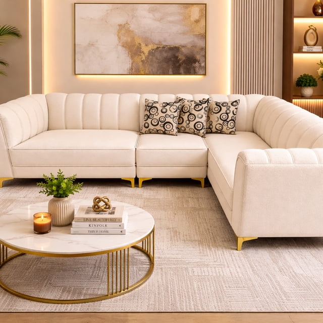 Sala en escuadra diseño moderno Ruby Hueso Reinicia 21 Muebles
