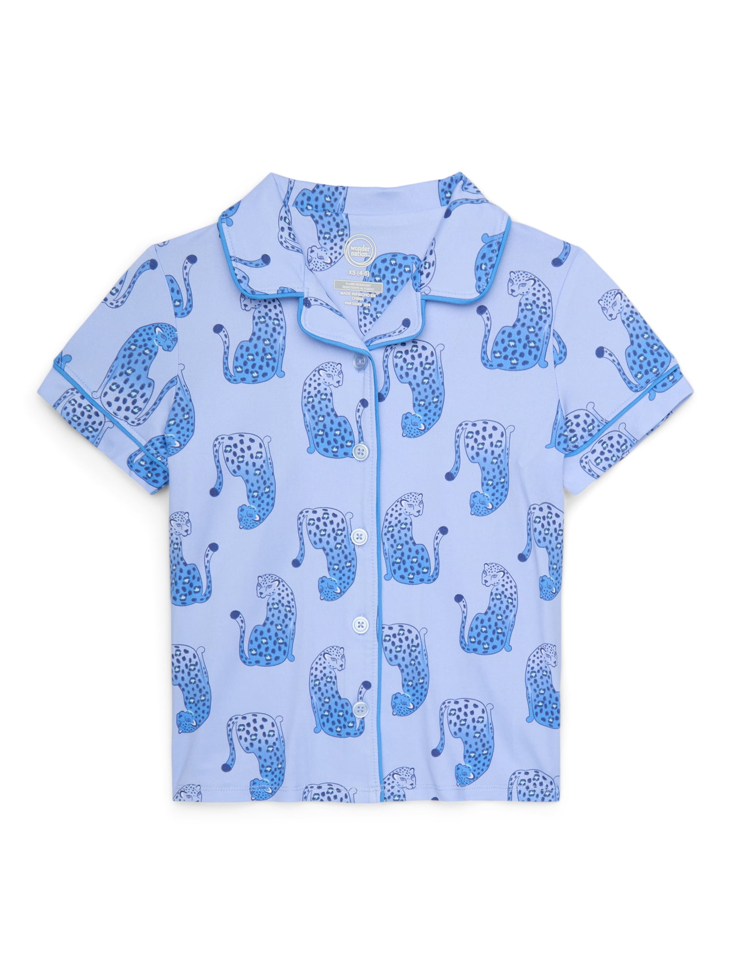 Wonder Nation Girls Button Front Pajama Top & Shorts Set, 2-Piece, Sizes 4-18 & Plus