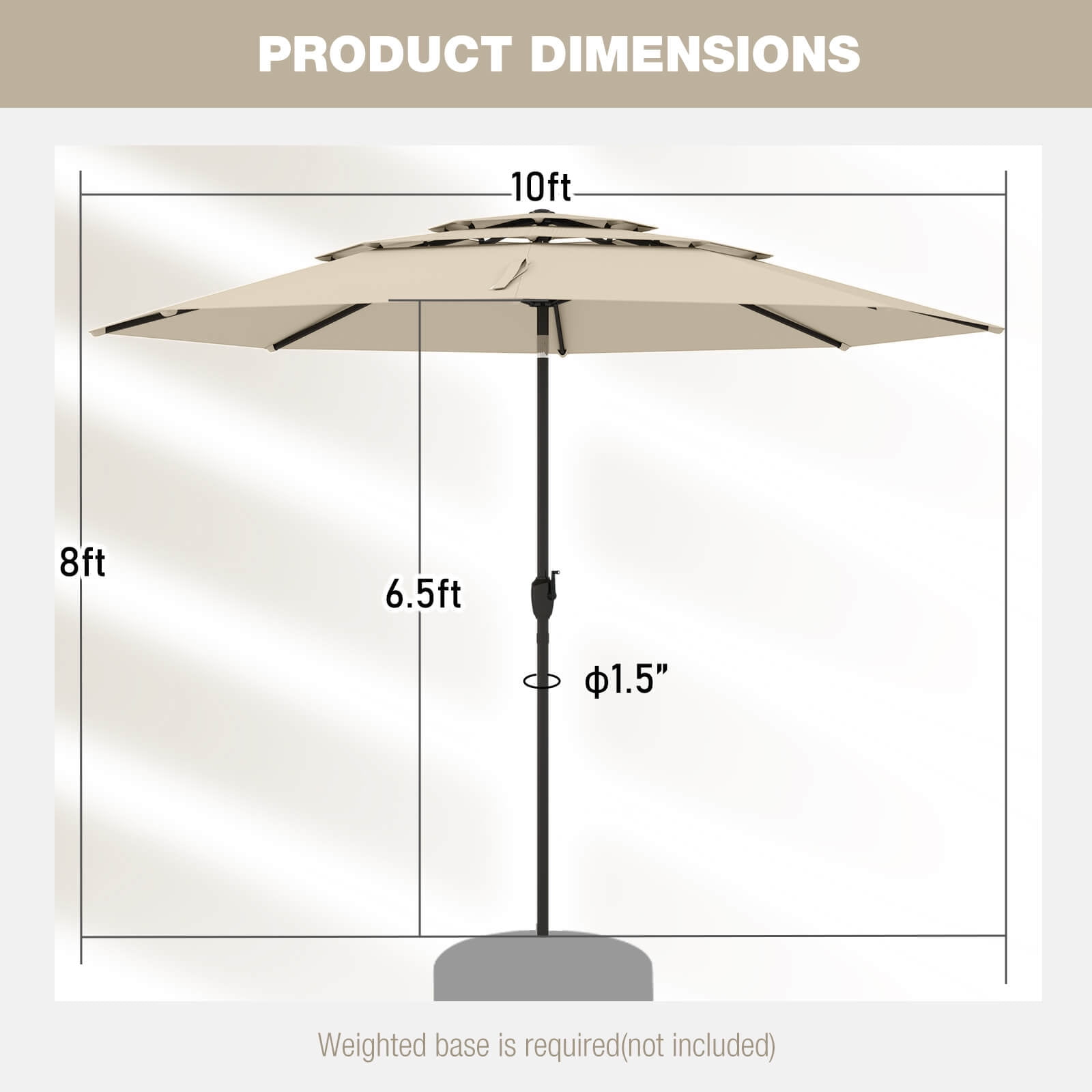 Costway 10 ft 3-tier Vented Patio Umbrella Large Market Table Umbrella Outdoor Sun Shade Beige