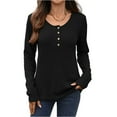 thumbnail image 2 of Long Sleeve T-Shirt for Women Henley Shirt Casual Waffle Knit Button Down Tops Soft Lightweight Pullover Blouse for Fall Winter, 2 of 5