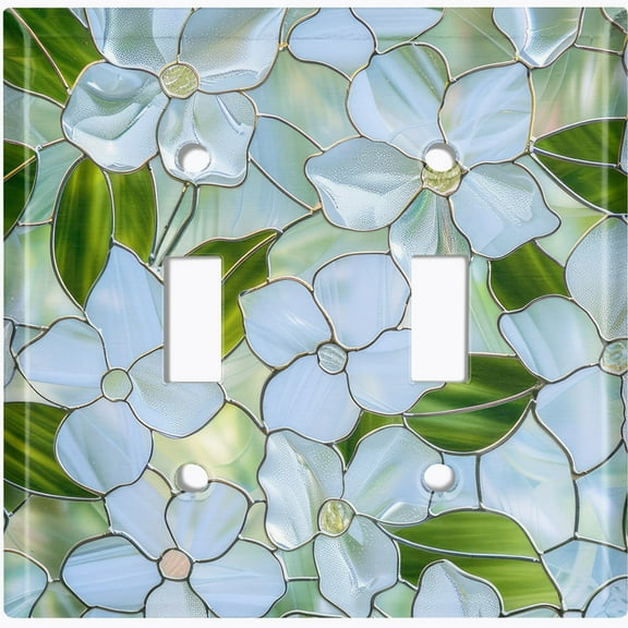 Metal Light Switch Wall Plate Outlet Cover (Printed Image of Stained Glass Tropical Flowers - Double Toggle)