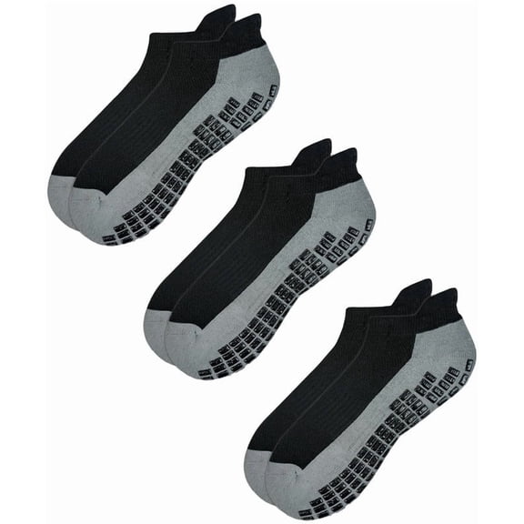 RATIVE Super Grips Anti Slip Non Skid Yoga Hospital Ankle Socks for Adults Mens Womens X-Large (XL,3-Pairs/Black)