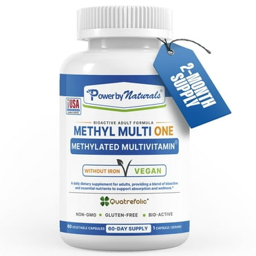 Methyl Multi One: Vegan Methylated Multivitamin for Men & Women With Methylfolate, Acive B12, B6, Zinc, Iron-Free, 60 Capsules, Once Daily for 60 Day Supply