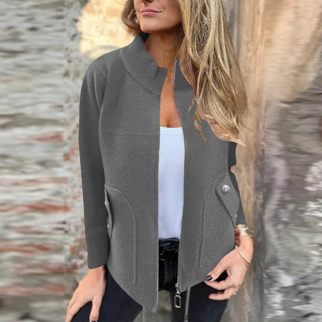 Blusa de poliéster para mujer, de manga larga, informal, sin capucha, con cremallera, deportiva, de color liso