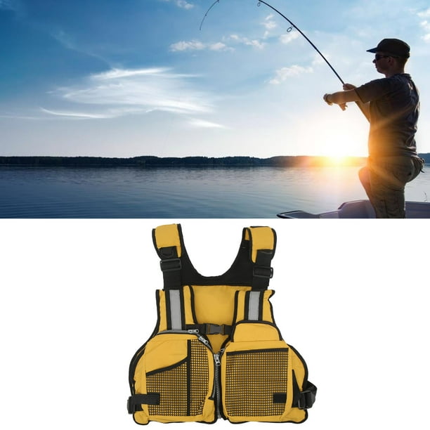 Fishing Vest, Fishing Life Jacket Adjustable Multi Pocket Design Yellow For  Canoe Fishing 