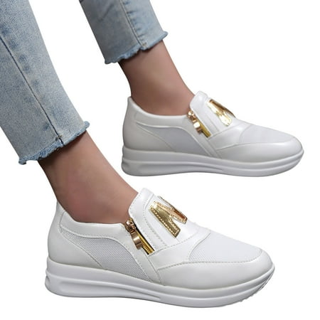 Oyedens Slip on Walking Shoes for Women Leather Casual Platform Fashion Sneakers Non Slip Work Shoes