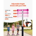 thumbnail image 2 of KFFKFF Kick Scooter for Kids Ages 3+, 3-Wheel Scooter with LED Wheels, Adjustable Handlebar, Sturdy Non-Slip Deck, Lightweight Aluminum Build for Boys & Girls up to 165 lbs, Pink, 2 of 9