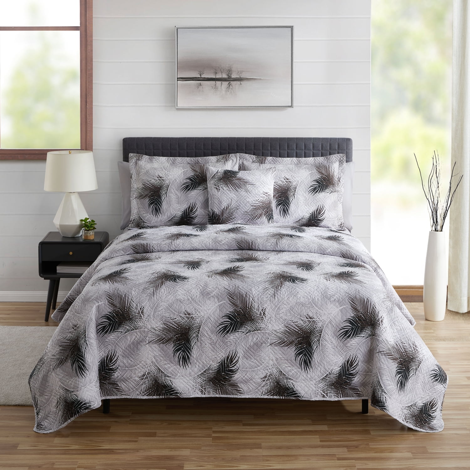 Clara Clark Quilt Set Queen Bedspread, 7-Piece Leaf Pattern Lightweight Bedding Set