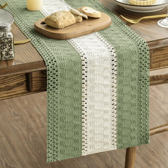 Light Green Farmhouse Woven Table Runner 12x72 Inch