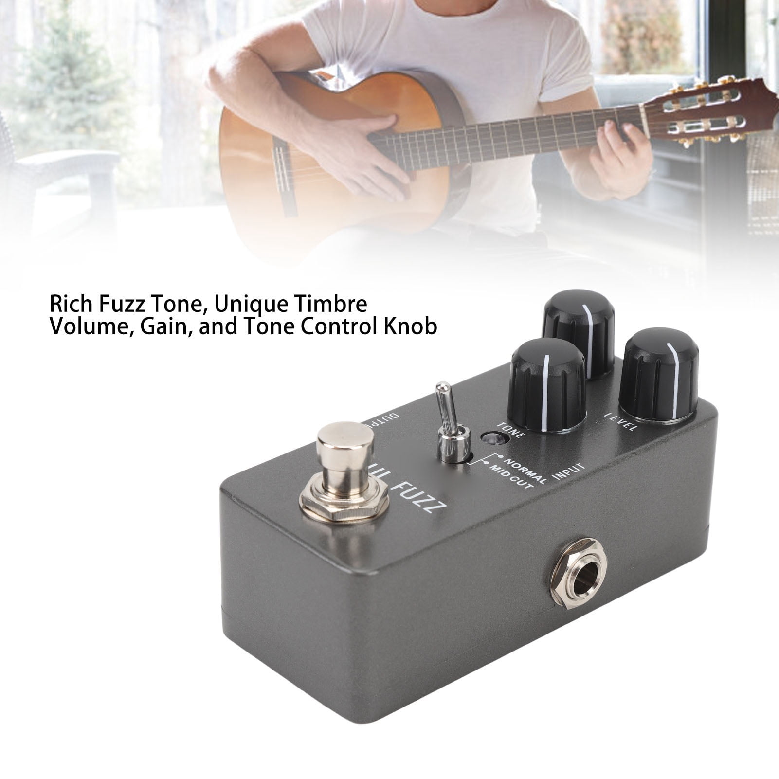 BIMZUC Premium Electric Guitar Fuzz Pedal with Adjustable Volume Tone Gain Control Knob Compact Analog Effect Pedal Non-Slip Rubber Pad DC 9V 10 mA Current for Lead Playing Black Color