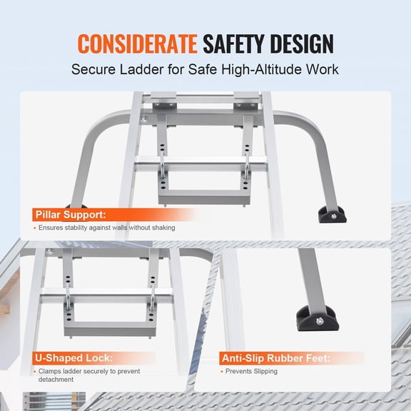 Wide Span Ladder Stabilizer and Roof Hook Combo - Stable Standoff Arms for Gutters with Protective Anti-Slip Feet