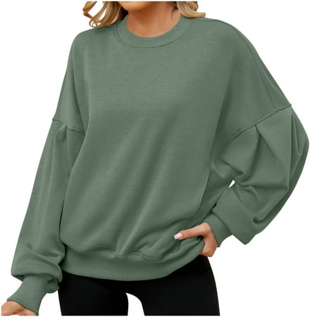 UAMVSH Sweatshirts for Women Casual Crew Neck Long Sleeve Pullover Tops Basic Baggy Solid Color Shirts Ladies Fall Outfits(XX-Large Army Green)