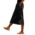 thumbnail image 2 of Women's Cotton Linen Midi Skirt Elastic Waist Side Button Split Pockets Solid Color Casual A-Line Mid-Calf Skirt 02-Black XXL, 2 of 5