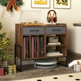 thumbnail image 4 of Costway Large Record Player Stand with Charging Station, 2 Fabric Drawers, Adjustable Shelf Rustic Brown & Gray, 4 of 10