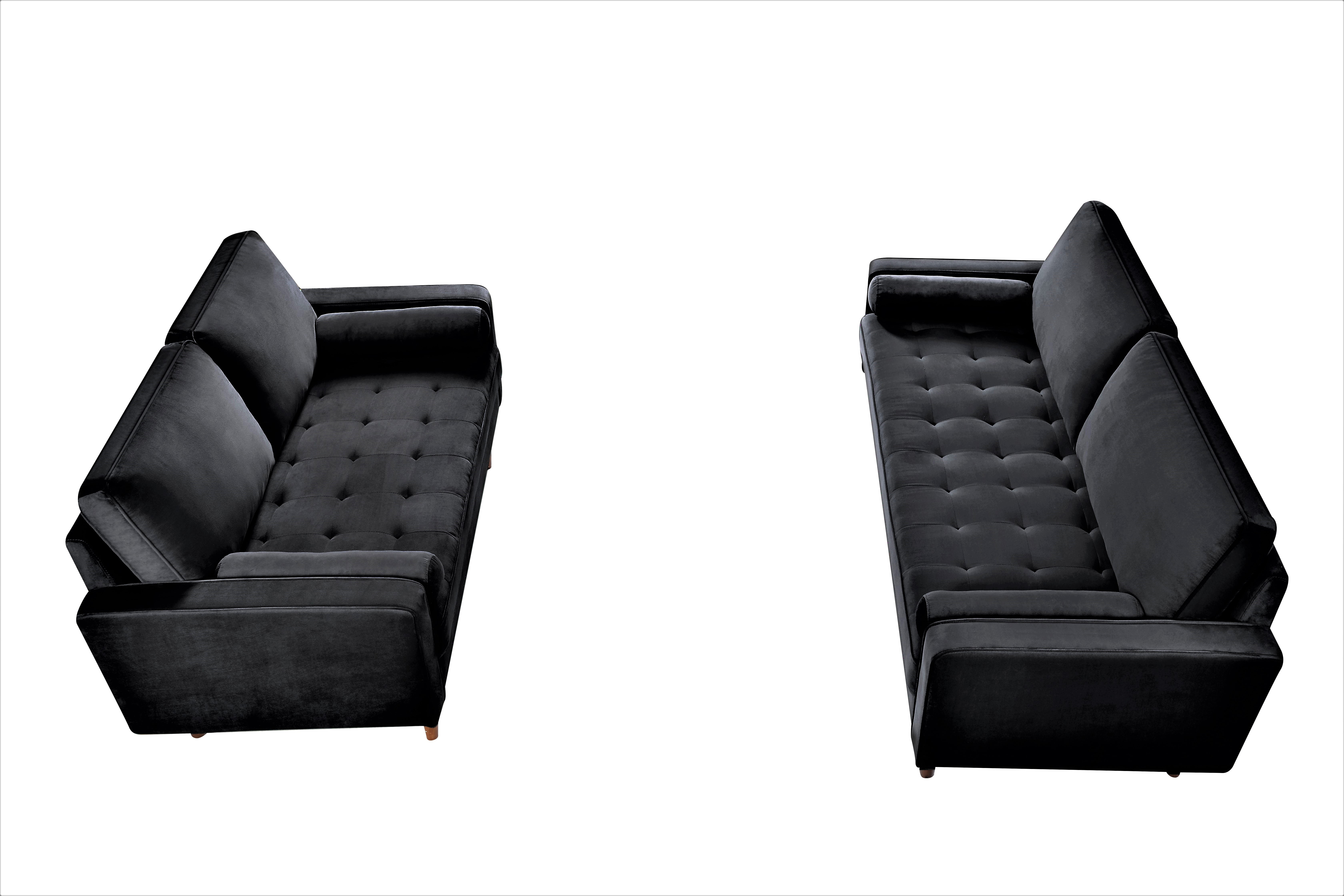 US Pride Furniture Monahan Velvet 2PC Living Room Sets, Sofa Loveseat, Black