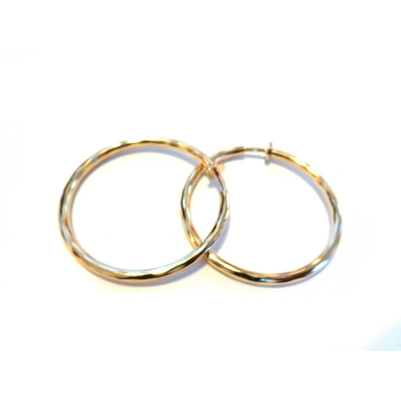Clip-on Hoop Earrings Wavy Gold Hoop Earrings 1.75 inch Hoop Hypo-Allergenic Earrings