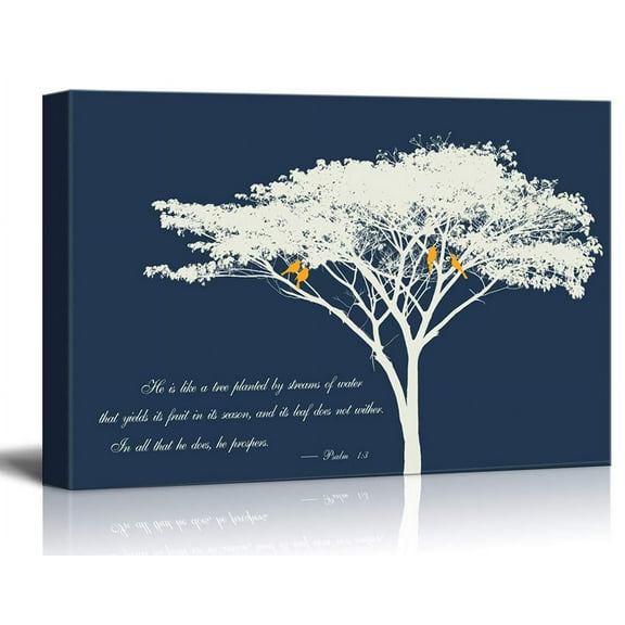 wall26 - Canvas Wall Art - Abstract Tree and Birds on its Branches with Bible Quotes from Psalm 1:3 - Giclee Print Gallery Wrap Modern Home Art Ready to Hang - 16x24 inches