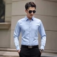 thumbnail image 4 of Camisa casual de manga larga para hombre, corte ajustado, vestimenta profesional de negocios, suaviza tu silueta, ropa de trabajo, ropa de carrera, 4 of 4