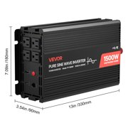 VEVOR 1500W Pure Sine Power Inverter, 12VDC to 120VAC, Remote Control, USB & Type-C Ports, 4 AC Outlets, Fast-charging for RV, Truck Outdoor Camping
