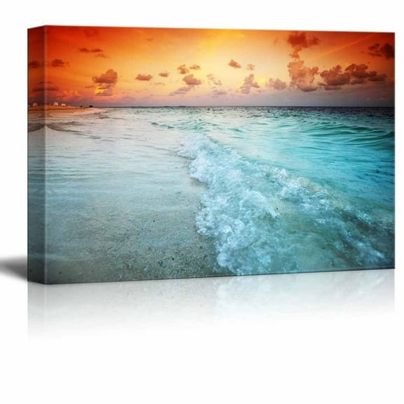 Canvas Prints Wall Art - Beautiful Scenery/Landscape Sunset on The Sea Beach | Modern Home Deoration/Wall Art Giclee Printing Wrapped Canvas Art Ready to Hang - 16" x 24"