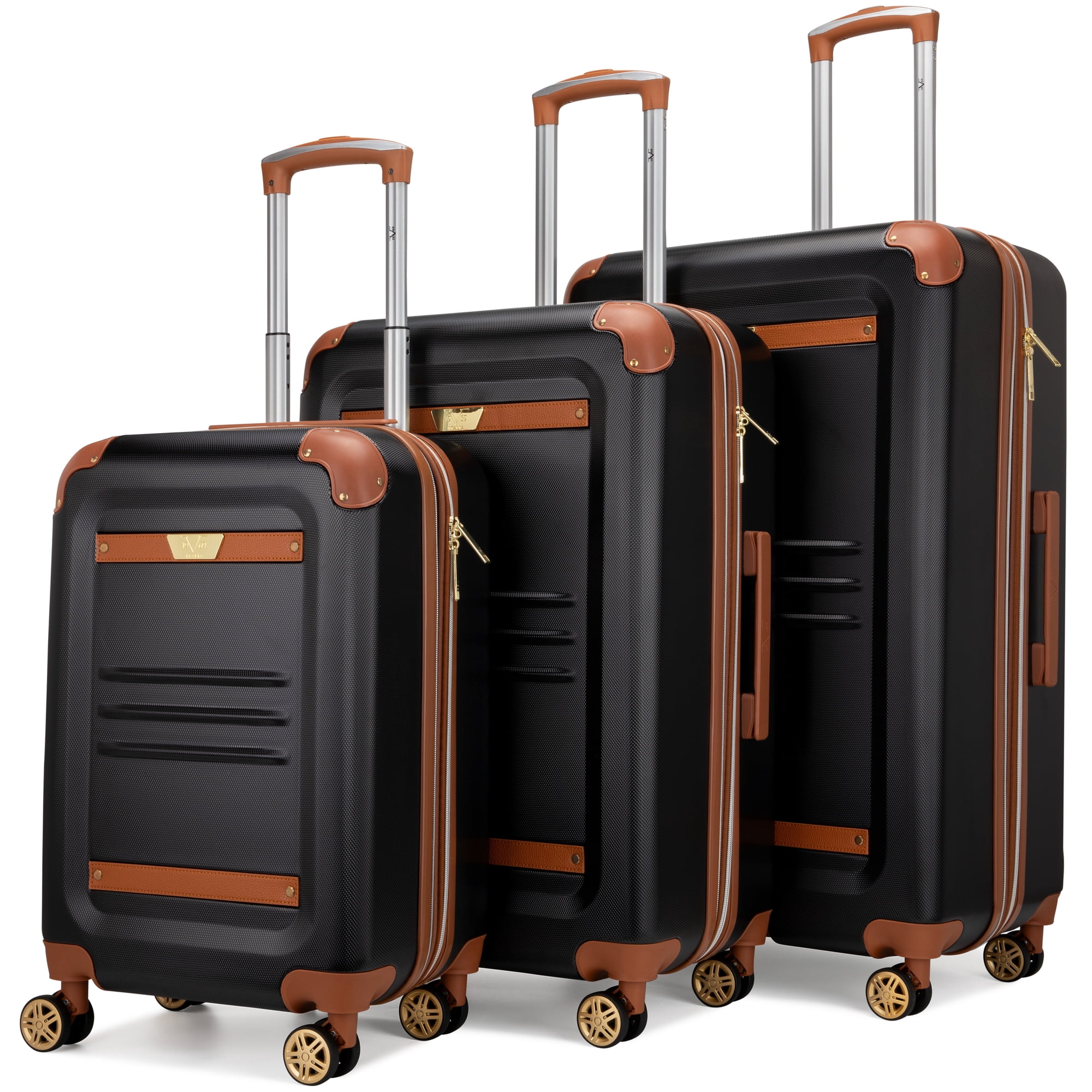 Naftali ITALIA 3pc Expandable Retro Hardside Luggage Set, Black