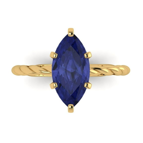 2 ct Marquise Cut Simulated Tanzanite Solitaire Engagement Ring for Women in 14K Yellow Gold