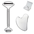 thumbnail image 1 of Juego de acero inoxidable Gua Sha e instrumento de rodillo de masaje facial compatible con masaje facial para ojos y cuello, práctica para el cuidado corporal, herramientas de masaje facial Afortunado Sencillez, 1 of 5