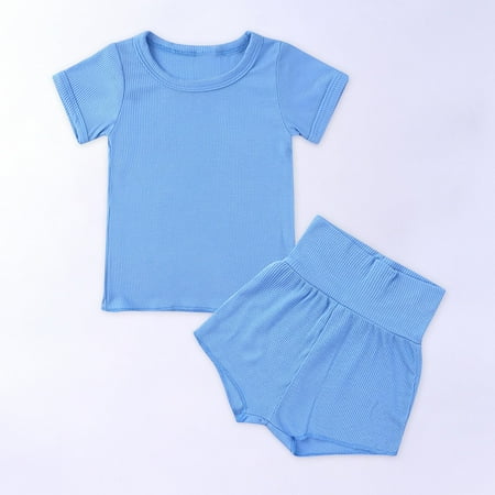 

Lilgiuy Baby Boys Girls Outfits Fashion Cute Solid Color Short Sleeve High Waist Shorts Cotton Beach Suit
