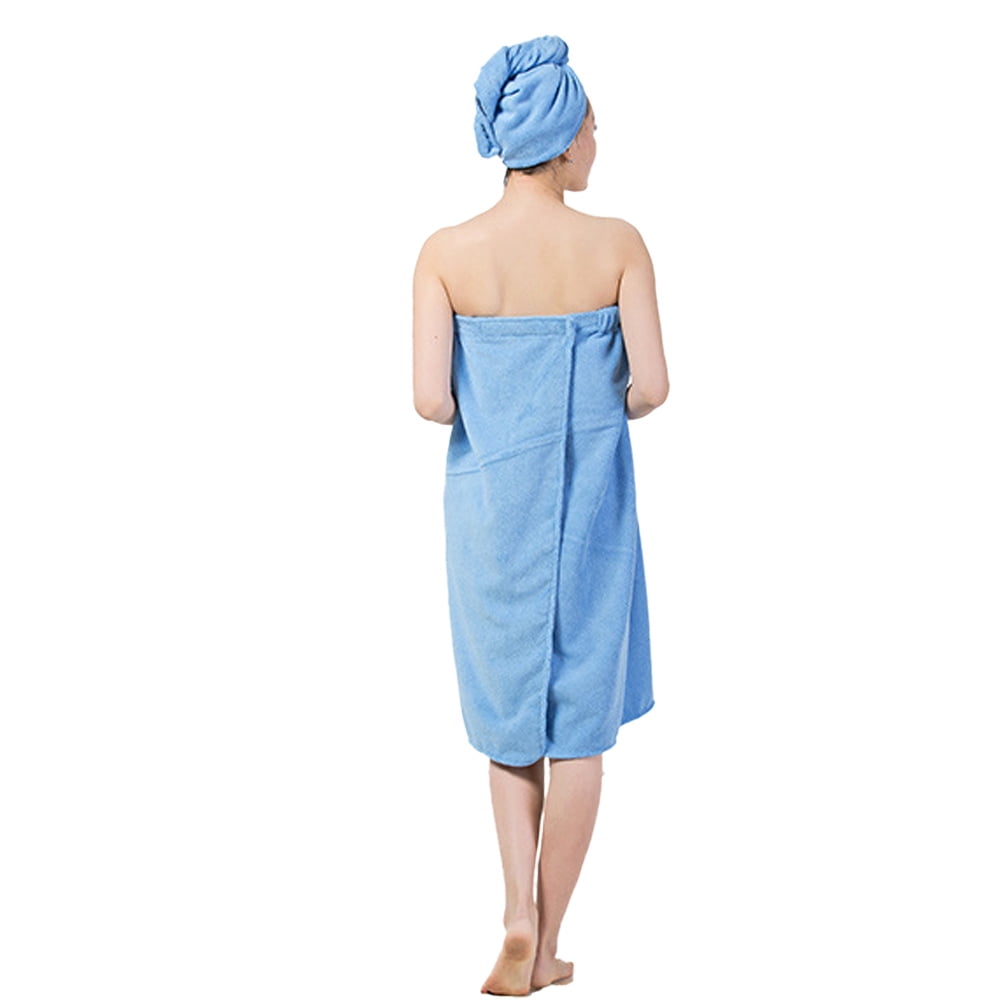 Women's Spa Wrap Robe Set Soft Cozy Absorbent Microfiber Bath Towel with Drying Hair Hat Turban Cap