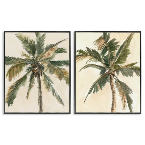 Stupell Industries Majestic Towering Palms Plants & Flowers Painting Black Framed Art Print Wall Art, 11 x 14, Set of 2
