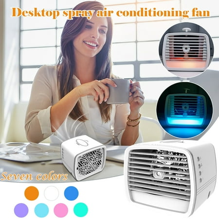 

Mini Air Conditioner Cooler Cooling Desktop USB Fan 7 Colors Night Light Humidifier