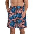 thumbnail image 2 of Uemuo Tropical Leaves Pattern Men's Swim Trunks Hawaiian Beach Bathing Suit Swimsuits Beach Quick-Dry Shorts with Pockets-, 2 of 9
