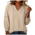 thumbnail image 2 of Warop Women's V Neck 3/4 Sleeve Tops Solid Color Ruched Basic Business T Shirts Casual Loose Pullover Blouses, 2 of 5
