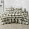 thumbnail image 3 of Delara GOTS Certified 100% Organic Cotton Shaded Check Reversible Print Duvet Cover and Sham Set of 2, King 108 "X92", White/Brown, 3 of 6