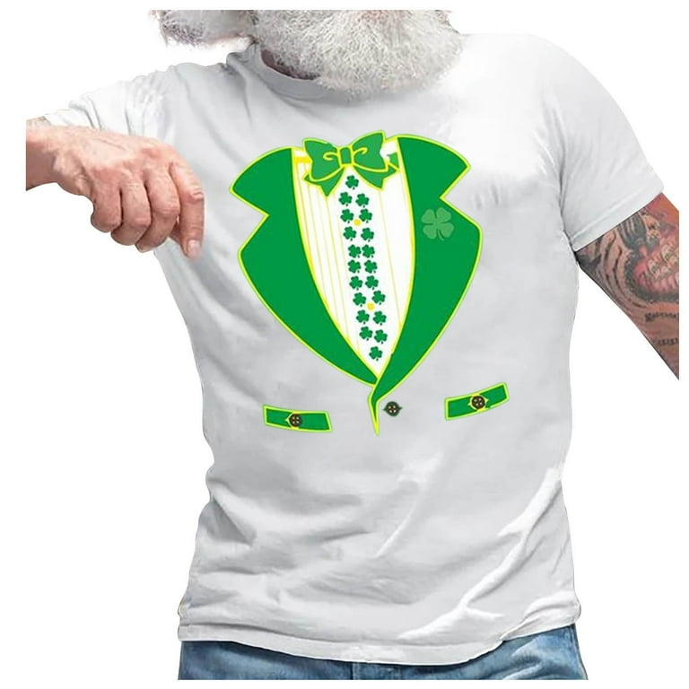 Flash Pick SMihono St. Patrick's Day Round-Neck Tees Shirts for Big Men's  Fashion Short Sleeve Blouse Funny Fake Tie Print Gift Shirt T-Shirt Tops  White 12 