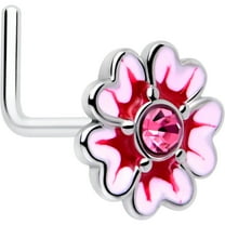 Body Candy 20 Gauge 5/16 Pink CZ Gem Dainty Pink Flower L Shape Nose Ring Stainless Steel for Women