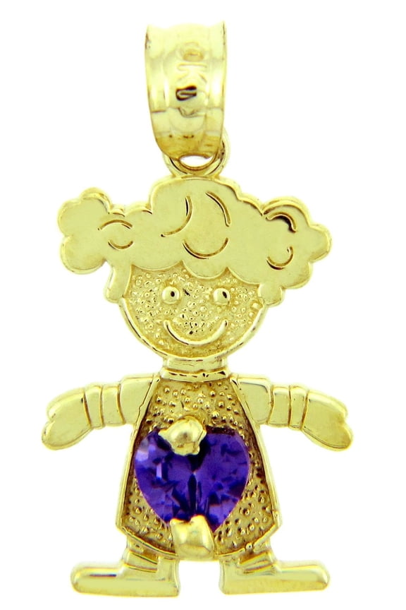 CZ DARK AMETHYST GIRL HEART SHAPE BIRTHSTONE CHARM - 14K