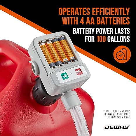 Deway Fuel Transfer Pump with Auto-Shutoff Nozzle, 2.4GPM Flow Rate, 51" Hose & 3 Fuel Adapters
