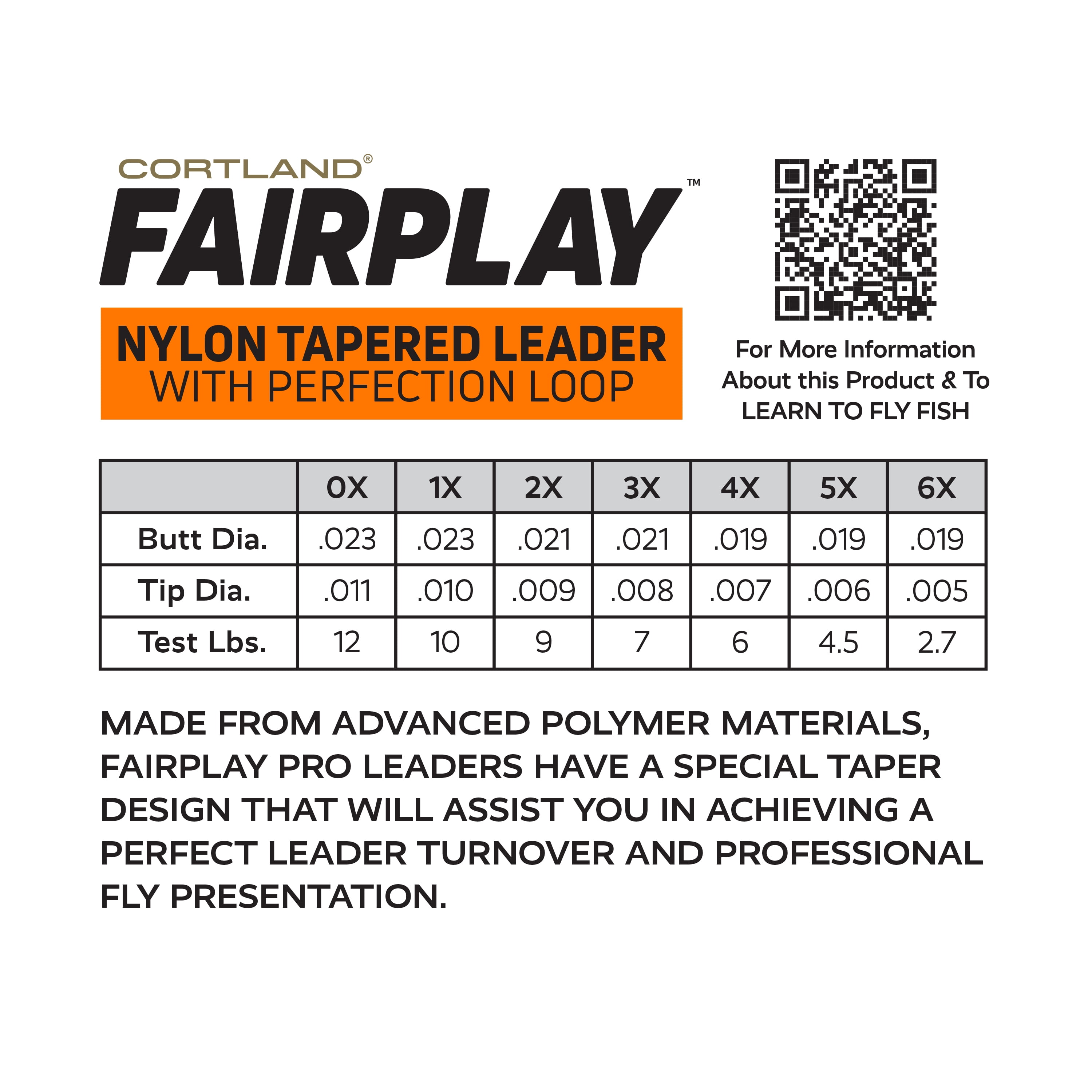 Cortland Fairplay Pro 9' Looped Nylon Monofilament Tapered Fly