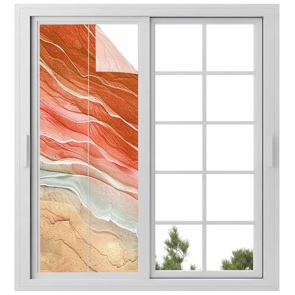 Burnt Orange Ombre Coastal Privacy Window Film,Decorative Frosted Glass Window Film,Summer Nautical Beach Ocean Seaside Reusable Peel Stick Static Cling for Home Bathroom Office Glass Door 23.6"x59"