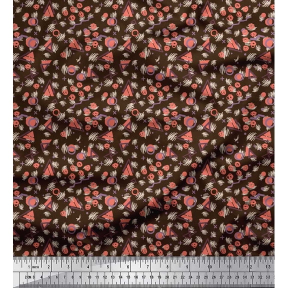 Soimoi Brown Cotton Duck Fabric Circle & Triangle Geometric Print Sewing Fabric Yard 42 Inch Wide