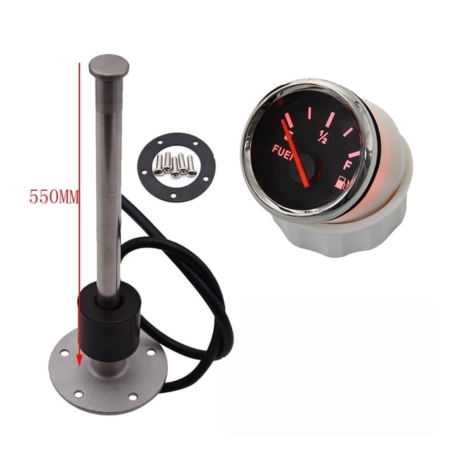 Red Backlight 52MM Fuel Level Gauge 0-190Ohm Oil Tank Level Indicator Meter With Fuel Level Sensor 150MM 200MM 250MM 450MM 500MM ,Easy to Install