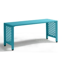 Ktaxon 39.3in Outdoor Metal Backless Bench, Slatted Seat, Weatherproof, Patio Garden Blue
